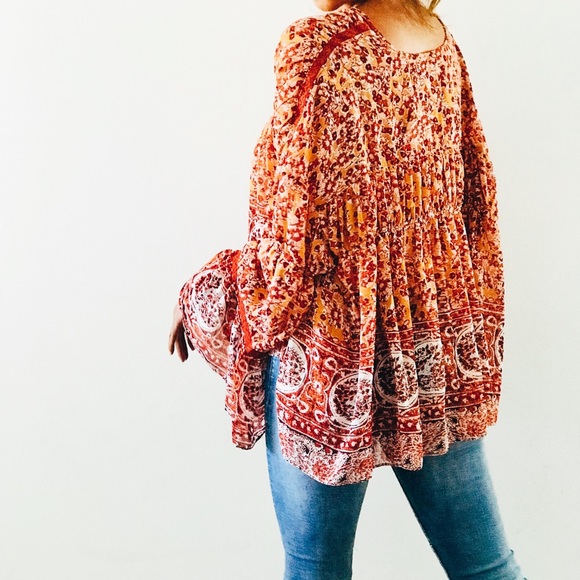 NWT Free People Printed Lorraine tiered kimono top - Picture 4 of 7